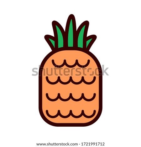 Cartoon style pineapple isolated on white background. Fun outline design for print. Colorful fruit icon. Stock vector illustration.