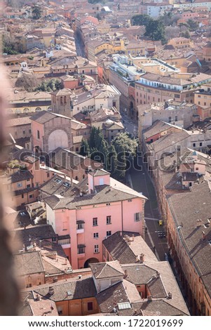 
Aerial view of the streets of the city of Bologna before the Covid-19.