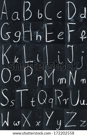 Handwritten chalk ABC on a blackboard 
