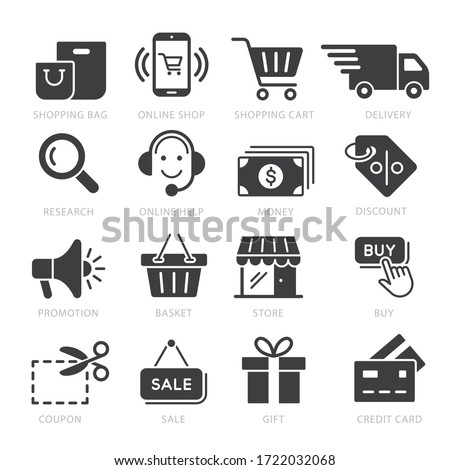 Shopping icon vector illustration set Royalty-Free Stock Photo #1722032068