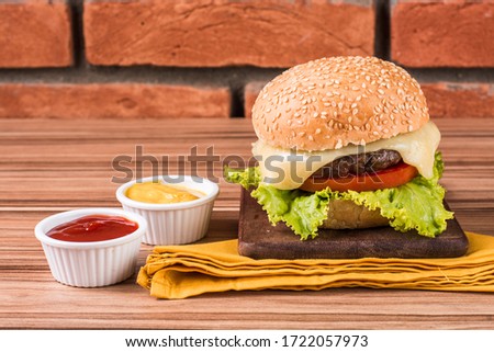 hamburger snack on wooden background