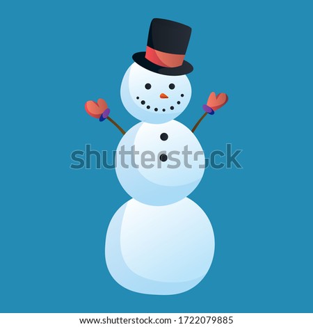 Snowman raising hands with top hat isolated on Royalty-Free Stock Photo #1722079885