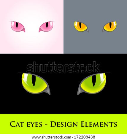 Cat eyes design element isolated on various backgrounds