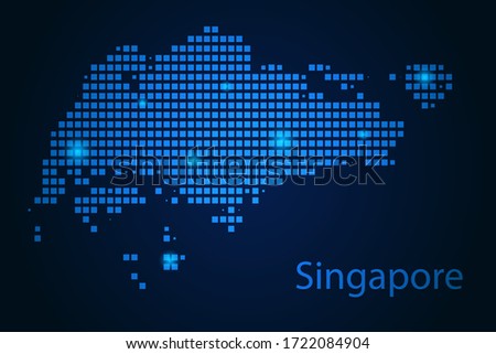 Abstract image Singapore map from pixels blue and glowing stars on a dark background. Vector illustration eps 10.
