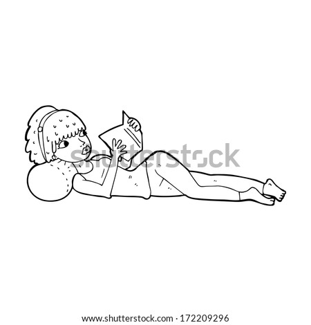cartoon pretty woman reading book