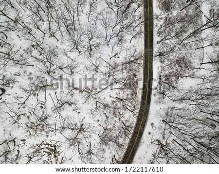 Aerial view of a road in Harriman State Park in winter - New York - USA
