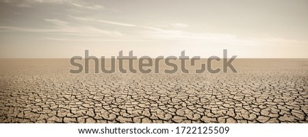 Panorama of dry cracked desert. Global warming concept Royalty-Free Stock Photo #1722125509