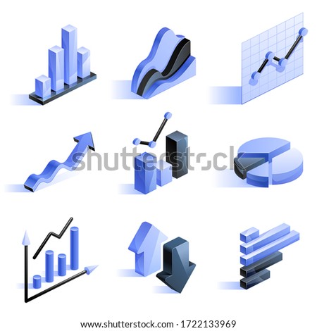 Charts graphs and diagrams Business finance vector isometric icons on white background Data finance information statistic Infographic analysis tools Elements for web presentation applications print