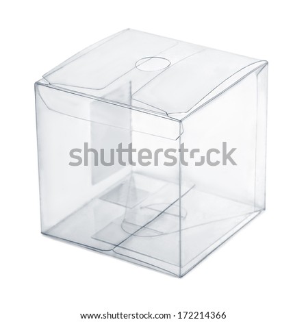 Empty transparent plastic box isolated on white Royalty-Free Stock Photo #172214366