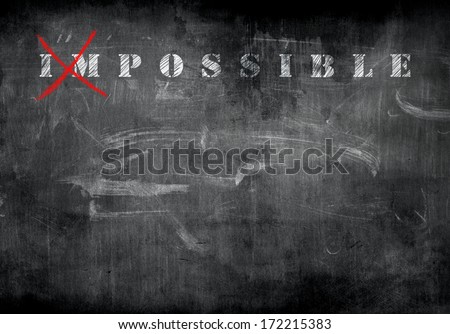 Impossible written with white chalk on a blackboard.