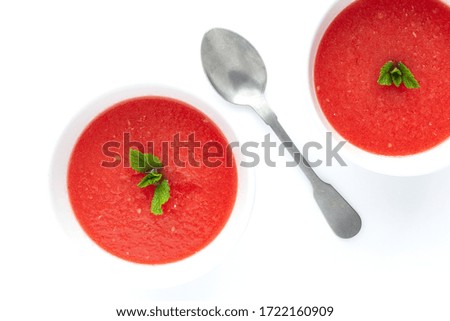 Fresh watermelon mint juice on white background from above.Flat lay. Vegan food concept.Healthy food. Isolated