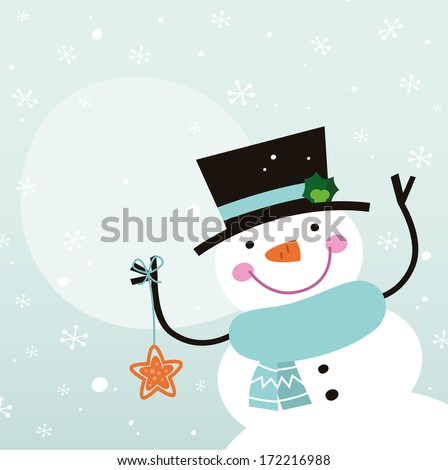 Cute cartoon Snowman with christmas decoration