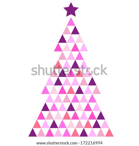 Merry Christmas pink Mosaic Tree isolated on white 