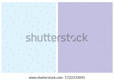 Pastel Color Seamless Vector Pattern with small Dots. Tiny Viole and White Polka Dots Ioslated on a Blue and White Background. Simple Dotted Backdrop.Cute Geometric Print. Minimalist Design with Dots.