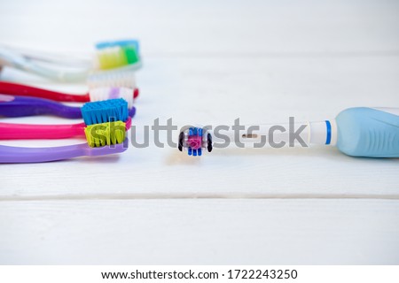 manual toothbrushes and electric toothbrush. comparison of types of dental care. modern oral hygiene concept