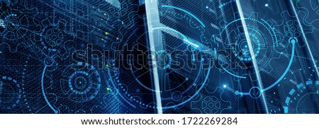 High Performance. Gear wheel on Supercomputer Background. Royalty-Free Stock Photo #1722269284