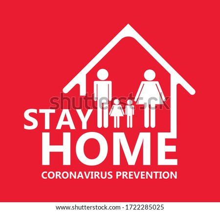 Stay home with family flat design_coronavirus covid 19 prevention concept_vector illustration on red background
