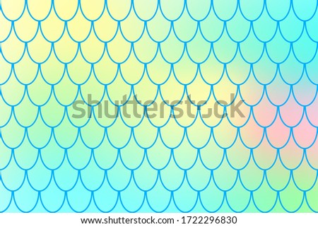 Mermaid Fish skin ornament on pastel gradient. Colorful abstract background with fishscale pattern. Summer party banner template. Optimistic backdrop for web design or wallpaper. Fish scale print