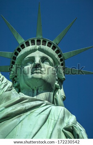 Close-up photo of the Statue of Liberty in New York city, USA.