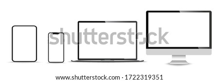 Realistic set of monitor, laptop, tablet, smartphone - Stock Vector illustration. Royalty-Free Stock Photo #1722319351