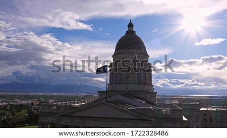 Aerial of Salt Lake Capitol Building viewing downtown Salt Lake City.