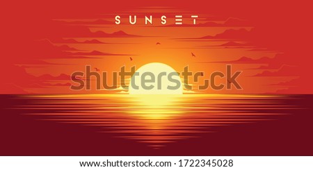 Beautiful sunset in summer illustration vector Royalty-Free Stock Photo #1722345028