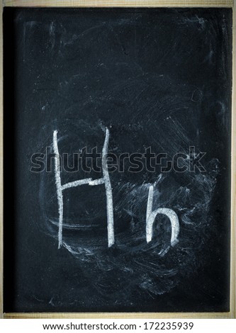 Handwritten chalk ABC on a blackboard, letter H
