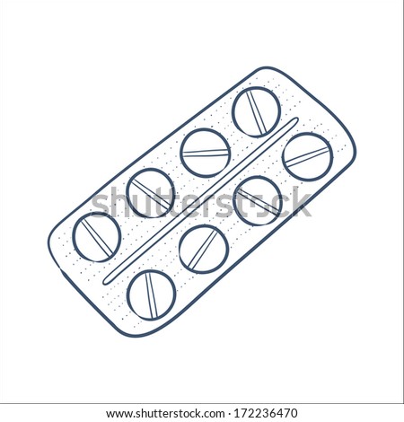 Tablets pills in a blister pack. Sketch element for medical or health care design