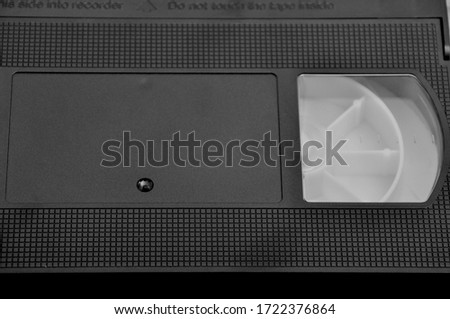 Old blank vhs analog video cassette tape with detail images