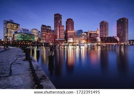 Boston skyline at dusk, Boston, Massachusetts, USA