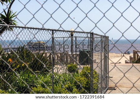 Gates put up around santa monica beach during the covid 19 crisis. 