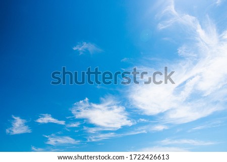 blue sky and white clouds.Freshness of the new day. Bright blue background. Relaxing feeling like being in the sky.