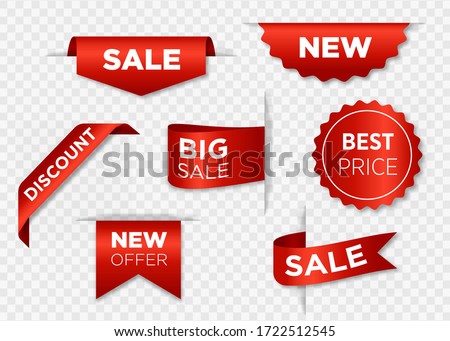Ribbon sale badges, banners, price tags, new offers collection in red vector illustration eps 10 Royalty-Free Stock Photo #1722512545