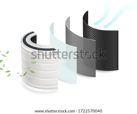 4 layers of clean air filters and sanitizing materials. Filter pollution, viruses, bacteria, PM2.5, dust,Car air conditioner. Air purification system to be safe from the corona virus. Realistic file. Royalty-Free Stock Photo #1722570040