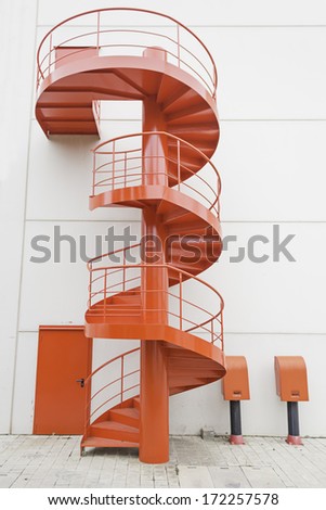 Industrial red staircase in foreign companies