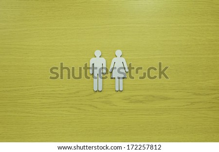 Bathroom with mixed symbol of man and woman, construction
