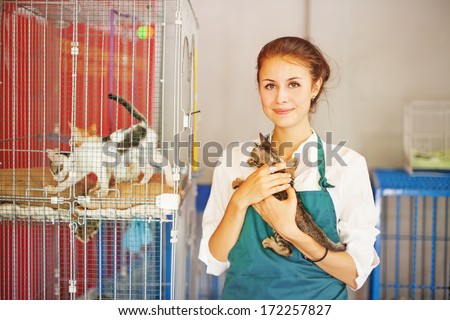 woman working in animal shelter Royalty-Free Stock Photo #172257827