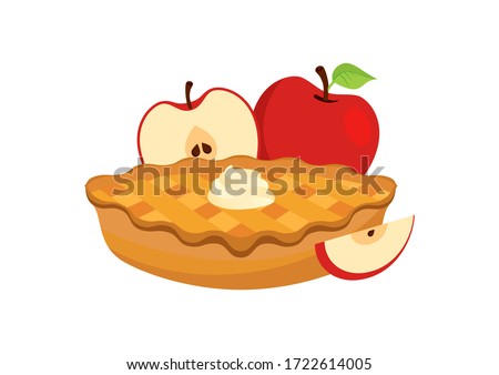 Apple Pie with apples icon. Cake with whipped cream illustration. Dessert with apples illustration. Classic american pie clip art. Apple Pie icon isolated on a white background