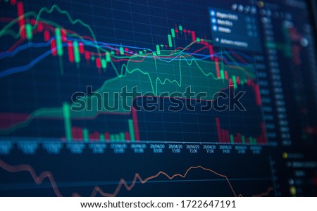 Stock Market Chart on Blue Background. share drop down Royalty-Free Stock Photo #1722647191