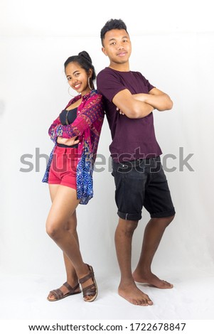 Couple of mixed race people over isolated white background