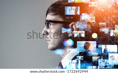 Visual contents concept. Social networking service. Streaming video. communication network. Royalty-Free Stock Photo #1722692944