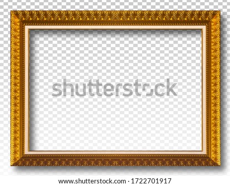 Golden picture frame isolated on transparent background
