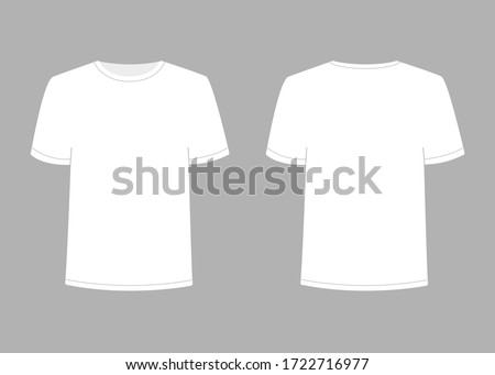 Mens white blank t shirt with short sleeve. Shirt mockup in front and back view. Vector template illustration on gray background