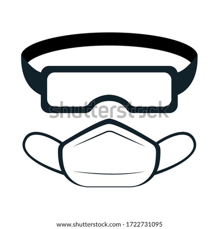 Medical mask and glasses icon protection tools icon sign clip art isolated on white background. Doctor hygiene concept
