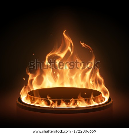Podium with flame ring on black background