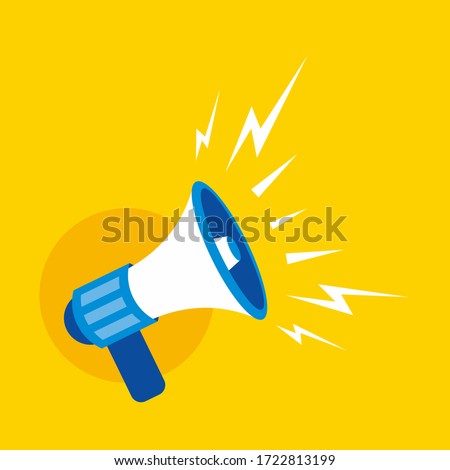 Simple Flat Blue Speaker Toa Megaphone Illustration Design on Yellow Background Template Vector Royalty-Free Stock Photo #1722813199
