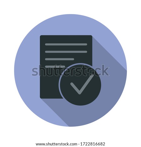 Verified document long shadow icon. Simple color vector of web icons for ui and ux, website or mobile application