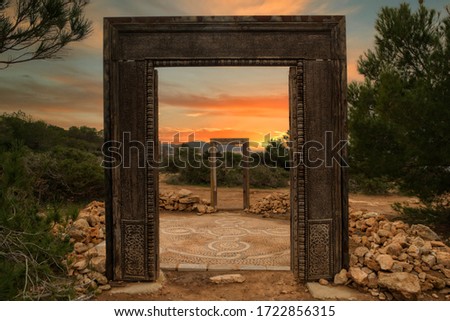 The gates of Llentia at dawn in Ibiza, Spain Royalty-Free Stock Photo #1722856315