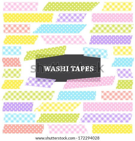 Easter Washi Tape Strips in Pastel Colored Gingham and Polka Dot Patterns. Semitransparent. Photo Frame Border, Web Blog Layout Element, Clip Art, Scrapbook Embellishment. Global colors used.
