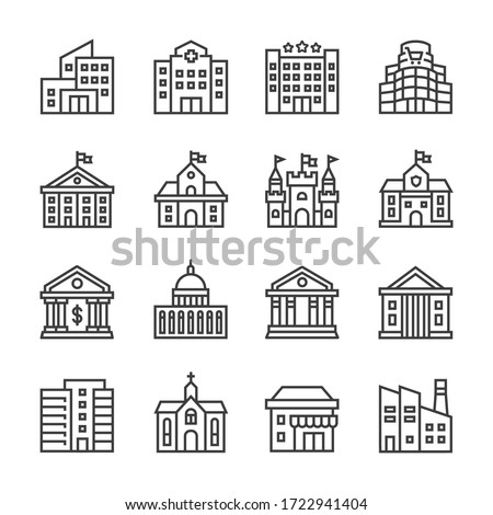 Public buildings vector line icons set Royalty-Free Stock Photo #1722941404